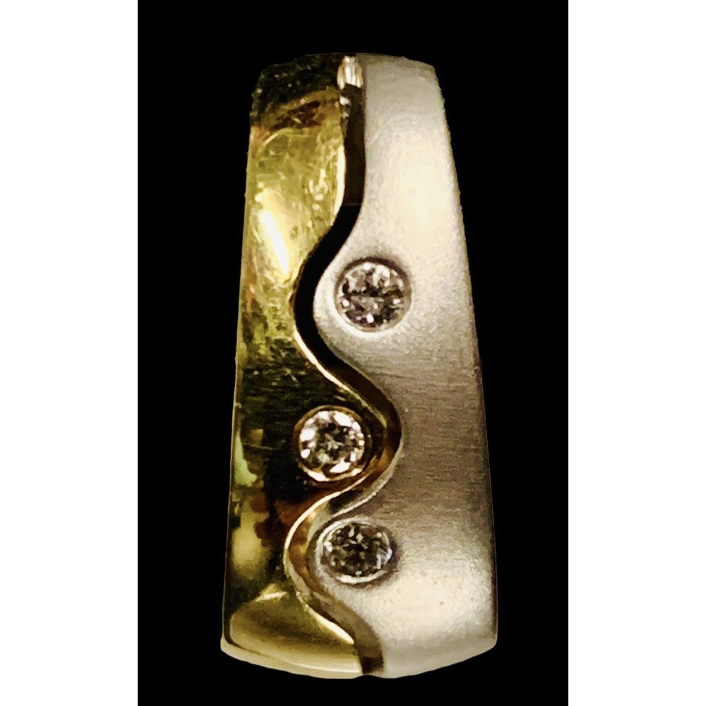 Vintage 14K Franz Breuning WG/YG Satin Finish Diamonds Hoop Earrings 5.3Grams - Picture 5 of 9